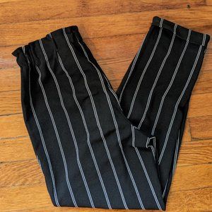Vertical Striped Paper Bag Waist Belted Pants